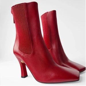 Zara Red -High Healed leather Anke Boot.